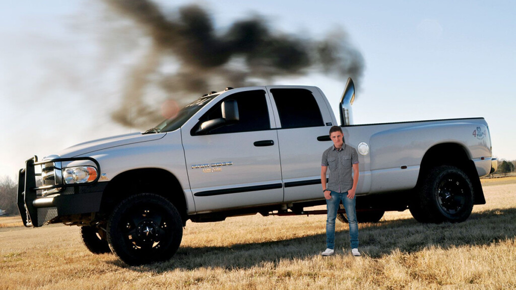 Dustin Jayce Dickens of Penn Valley and his unnecessarily large, rolled-coal Dodge RAM 3500.