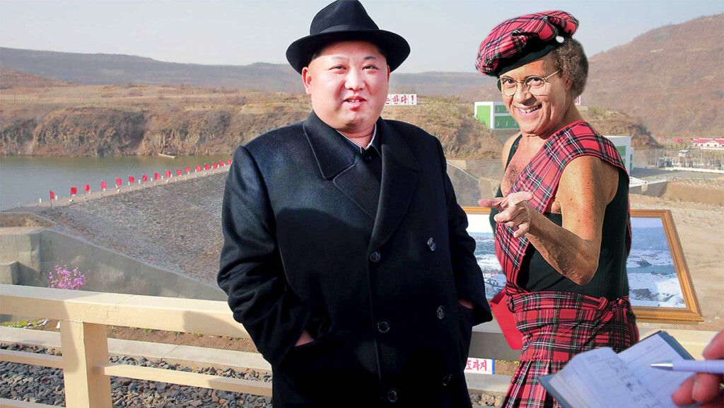 North Korean leader Kim Jong Un with a scantily clad Richard Simmons. released by North Korea's News Agency