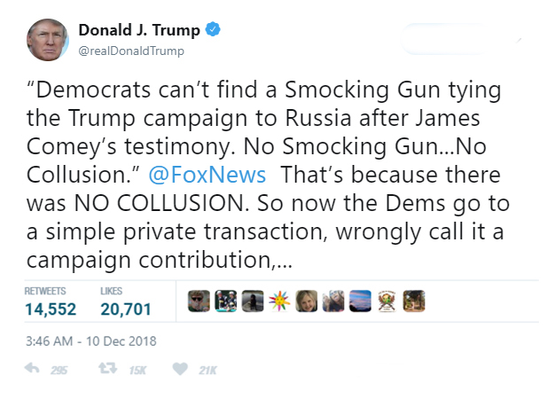 The original tweet from President Trump, dated December 10th, 2018.