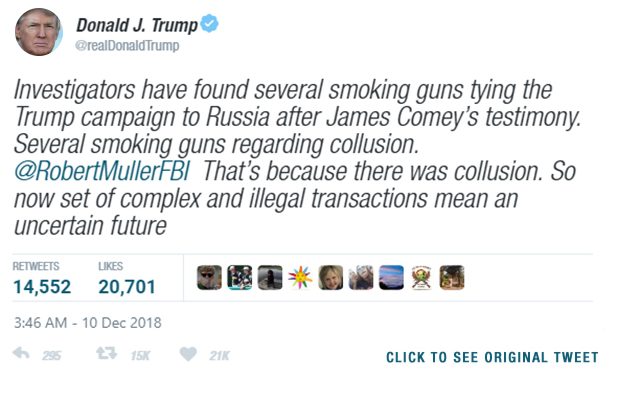 A 'fact-checked' tweet from President Trump, dated December 10th, 2018.